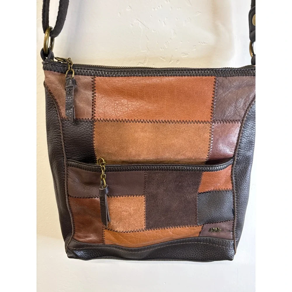 The Sak Patchwork Leather Crossbody Bag Brown Boho Vintage Messenger Purse